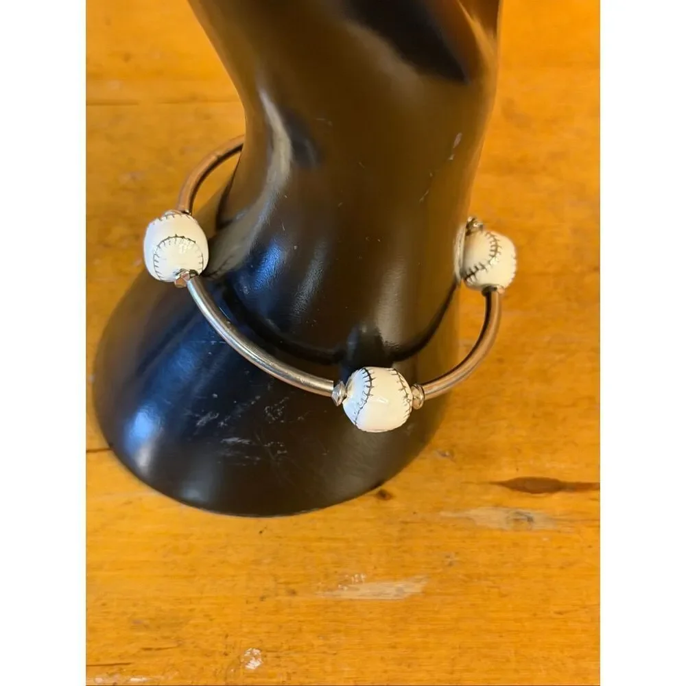 Cookie Lee Silver Tone Baseball Bracelet (7446)